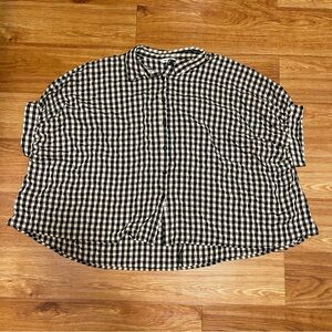 Women’s Day + Moon Cropped Short Sleeve Button Down Top, White Black, Size Small